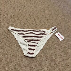 Aerie White and Brown Striped Bikini Bottom